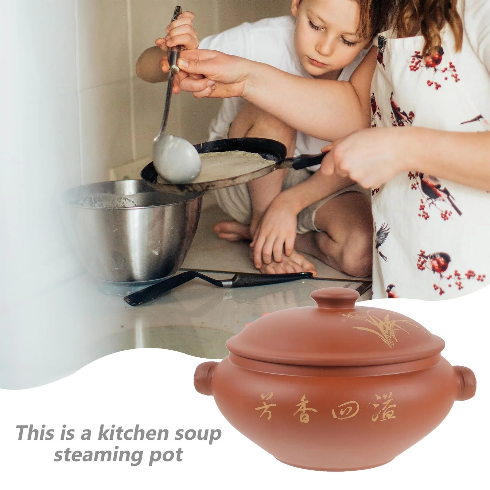 Пароварка керамическая с крышкой традиционная, фото №8