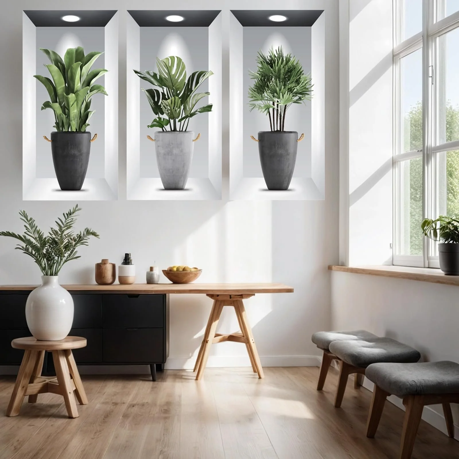 Наклейка на стіну 3D Green Plants Vase Зелена 30 x 60 см 3 шт., фото №5