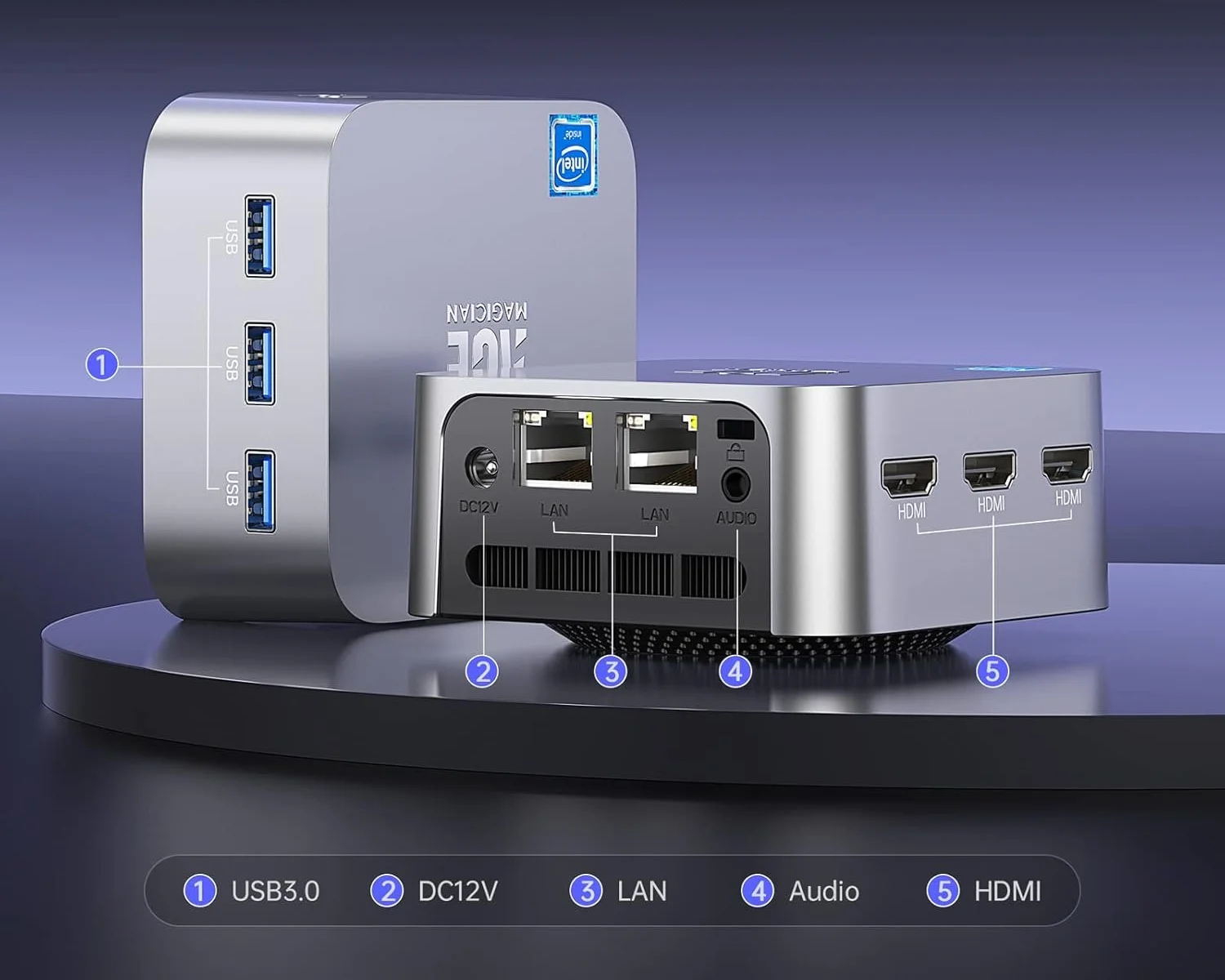 Міні ПК ACEMAGIC Vista Mini V1 / Intel N150 / RAM 8GB / SSD 256GB / 3 x HDMI / 2 x LAN / Wi-Fi / Bluetooth / Windows 11 / Сріблястий, фото №5