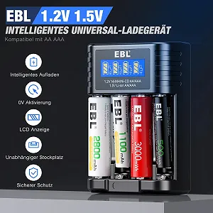 Зарядний пристрій EBL для AA AAA 1.2 V NI-MH 1.5 V Li-ion акумуляторів, Type-C вхід, інтелектуальний дисплей і система виявлення synthetic.ua - Фото 1