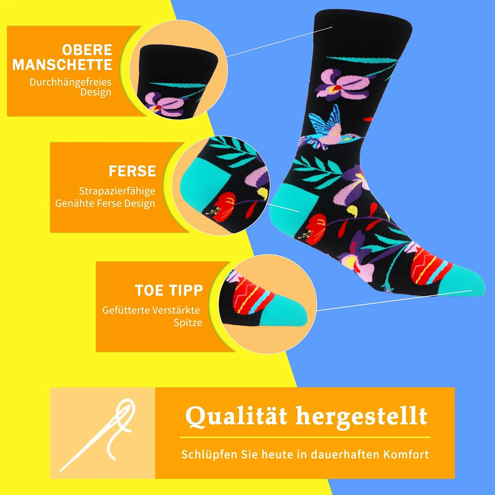 Кольорові шкарпетки до коліна MAKABO з візерунком для жінок, 3 пари, фото №2