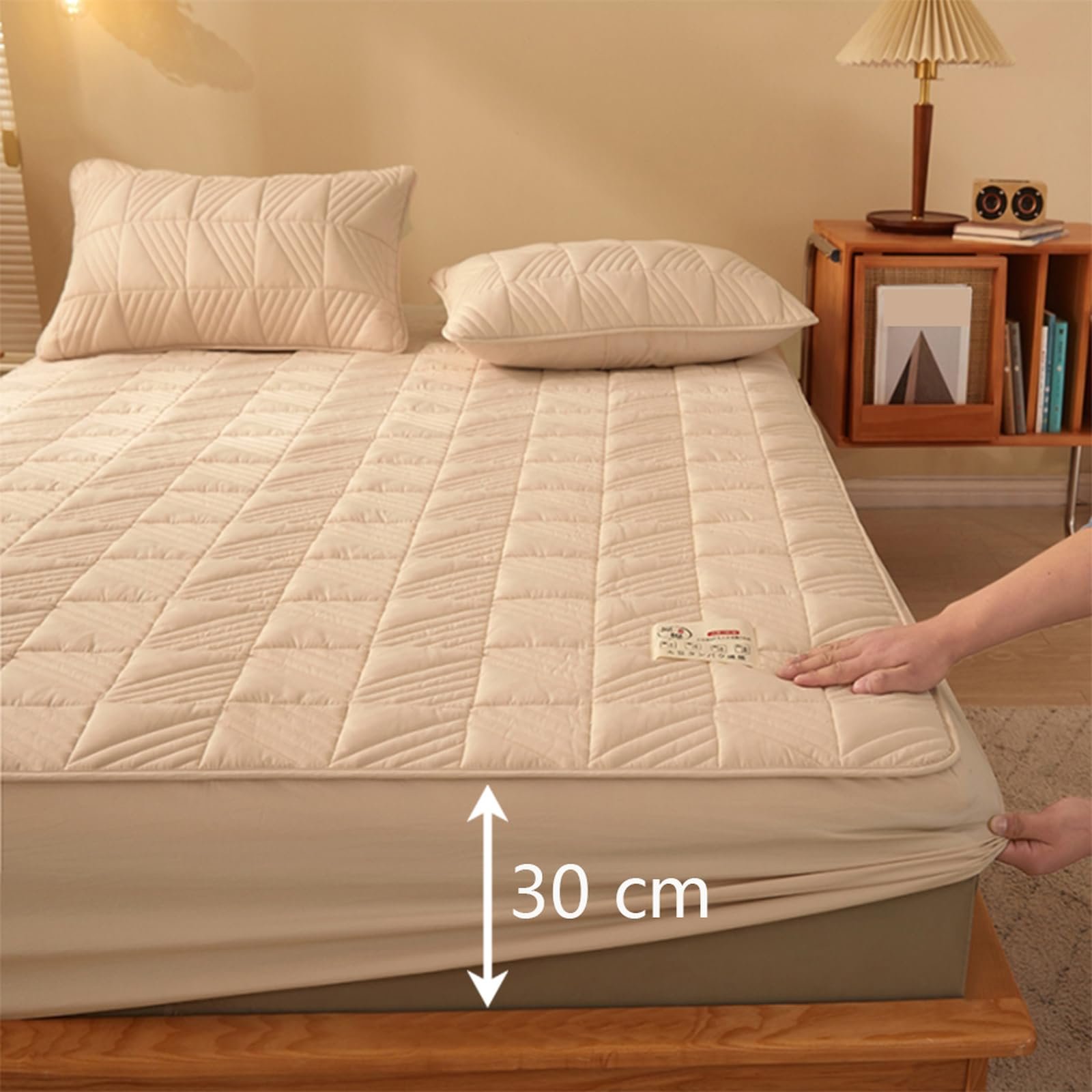 Пушистая 180 x 220 см + 30 см хаки, стеганый наматрасник, очень толстый и мягкий хлопковый наматрасник, фото №4 Пушистая 180 x 220 см + 30 см хаки, стеганый наматрасник, очень толстый и мягкий хлопковый наматрасник, фото №4