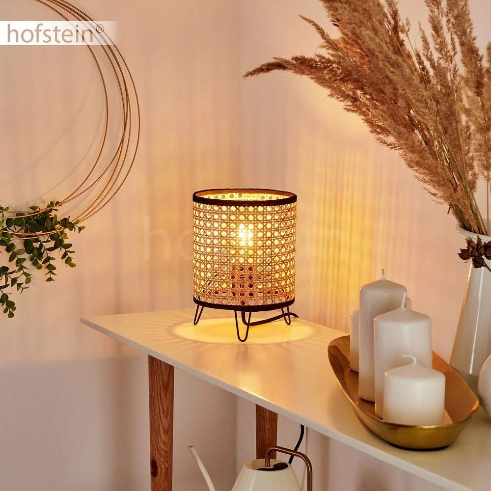 Настільна лампа Jonas Round Bedside Metal Rattan 1xE27 Чорний/Натуральний, фото №2