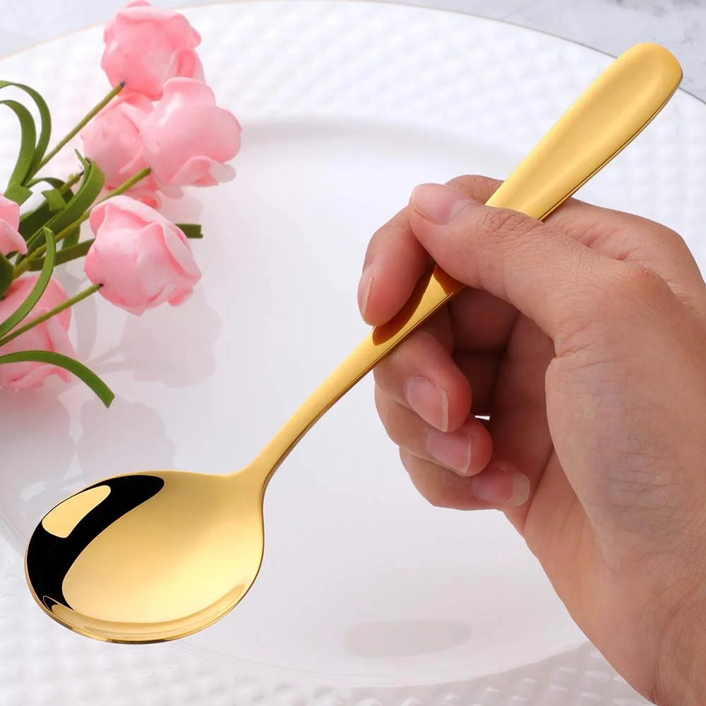 Ложка для супу BISDARUN Кругла Набір 6 шт. Золота 18/10 нержавіюча сталь 17.5 см довжина 4.5 см ширина, фото №4