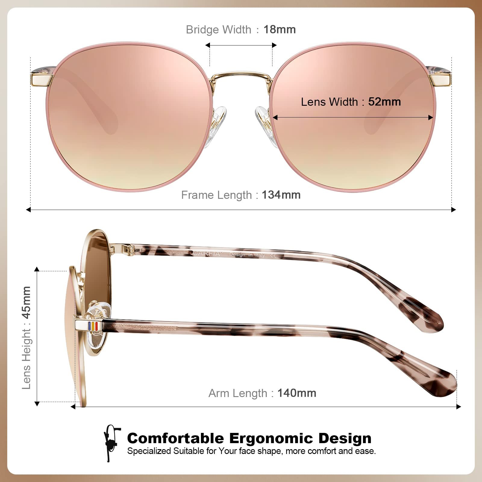 Сонцезахисні окуляри CARFIA Поляризовані круглі Жіночі Металева оправа, фото №5