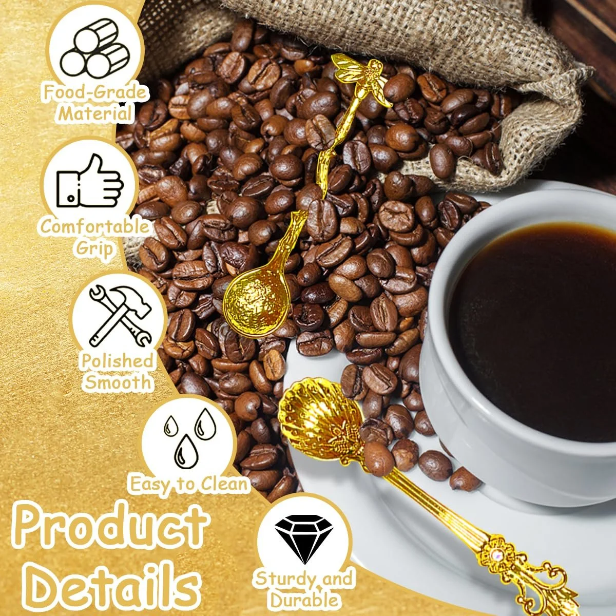 Набор из 16 винтажных резных кофейных ложек, ретро хрустальные чайные ложки из цинкового сплава, десертные ложки, декоративные королевские ложки для сахара, мороженого, торта, супа, эспрессо, для кухни, бара, офиса, фото №3