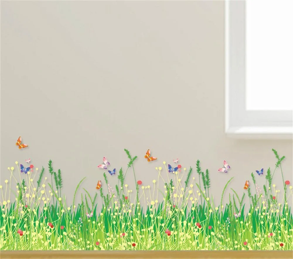Наклейка на стіну UFENGKE Зелений луг з червоними квітами 70 x 25 см Кольорова, фото №2