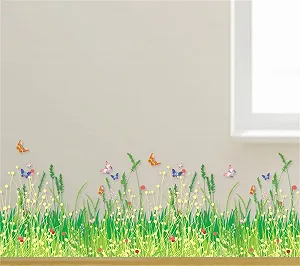 Наклейка на стіну UFENGKE Зелений луг з червоними квітами 70 x 25 см Кольорова synthetic.ua - Фото 1