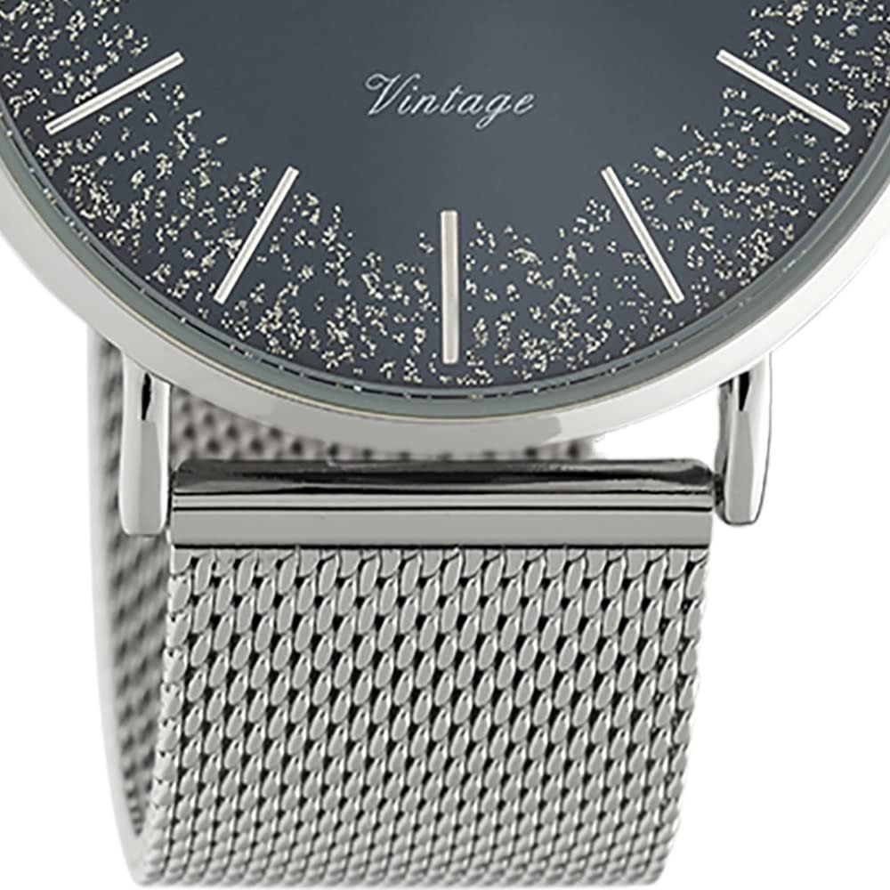 Вінтажний Плоский Жіночий Годинник Oozoo з Міланським Металевим Ремінцем з Нержавіючої Сталі, Блискуча Лінія з Блискучими Елементами на Циферблаті 40 мм, фото №3