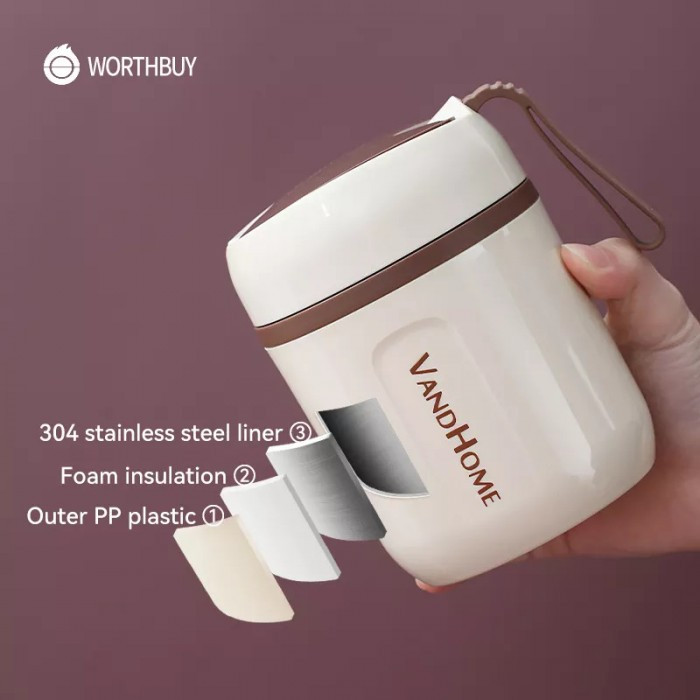 Термо суп ланч бокс для рідкого Home 450 мл бежева, фото №5 Термо суп ланч бокс для рідкого Home 450 мл бежева, фото №5