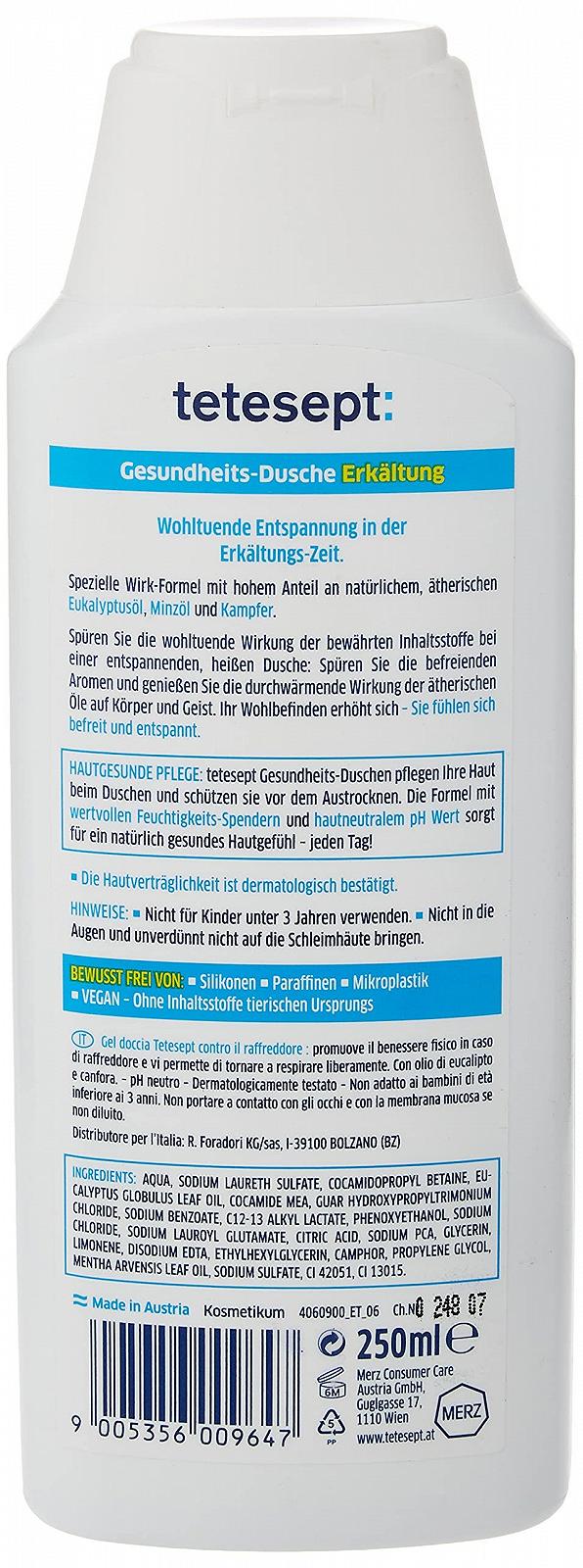 Гель для душа tetesept Cold Time Eucalyptus Oil & Camphor pH-нейтральный 3 шт, фото №2