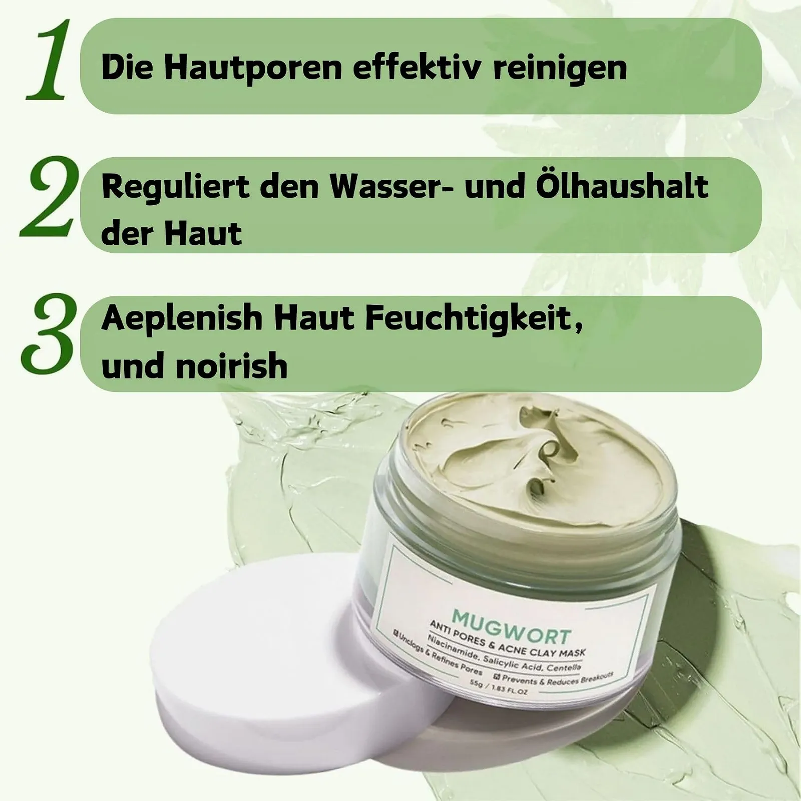 Маска Глибокого Очищення з Зеленим Чаєм, Маска для обличчя для видалення чорних цяток, фото №5