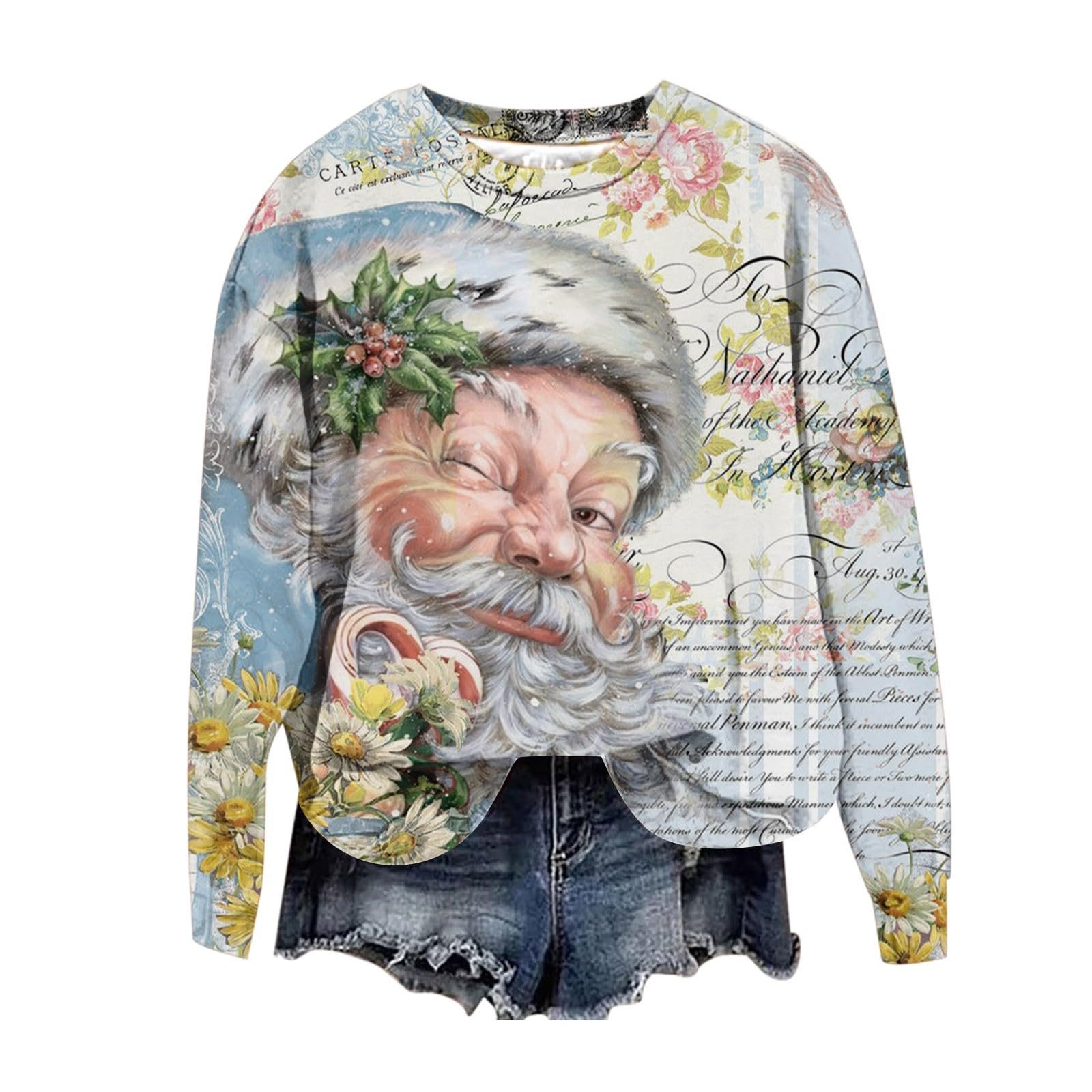 Женская толстовка Qixiu С круглым вырезом и длинными рукавами Рождественский свитер Oversize Однотонная С принтом елки Рождественская рубашка Oversize, фото №1