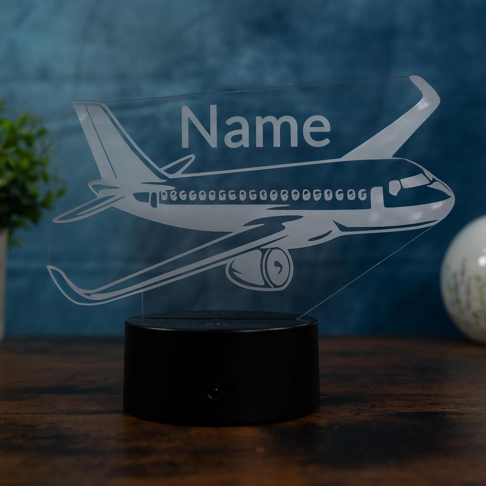 Ночник 3D Personalised Airplane Самолет LED с именем и изменением цвета, фото №7