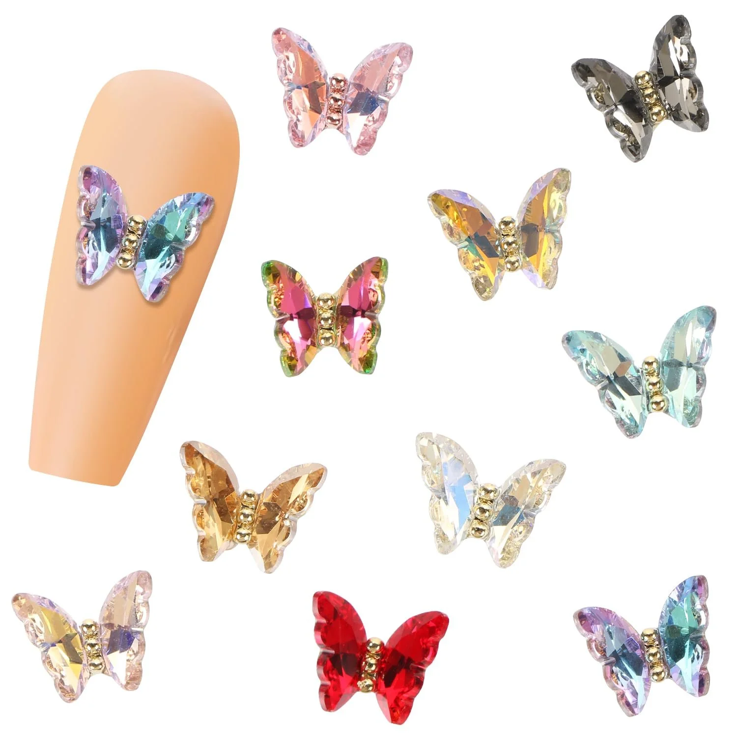 Прикраси для нігтів 3D Метелики Кристал 20шт, фото №1