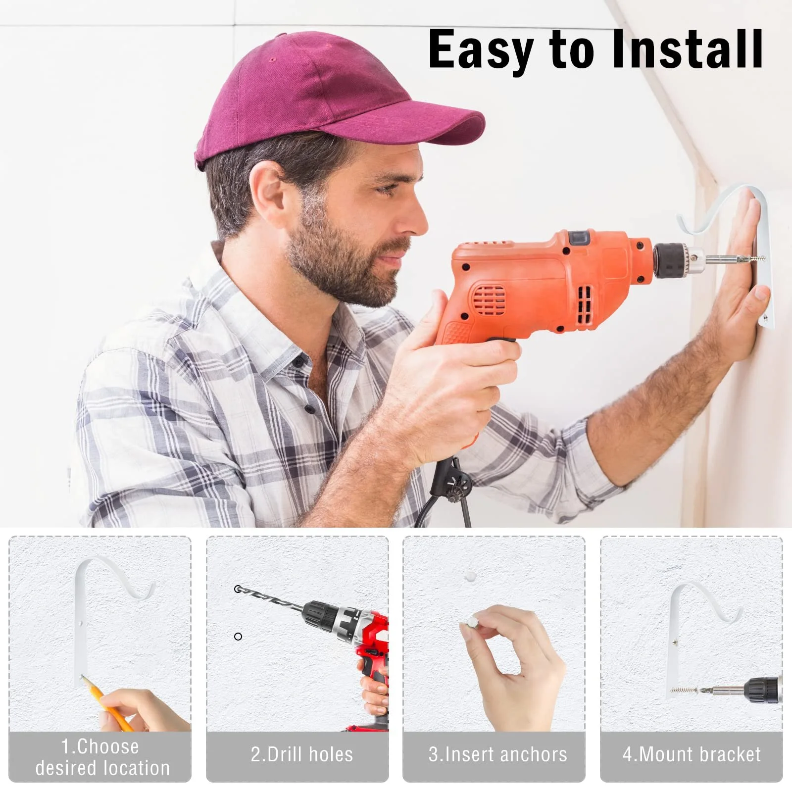 Держатели для подвесных корзин 4 шт. настенные железные крючки для вазонов и фонарей, фото №7