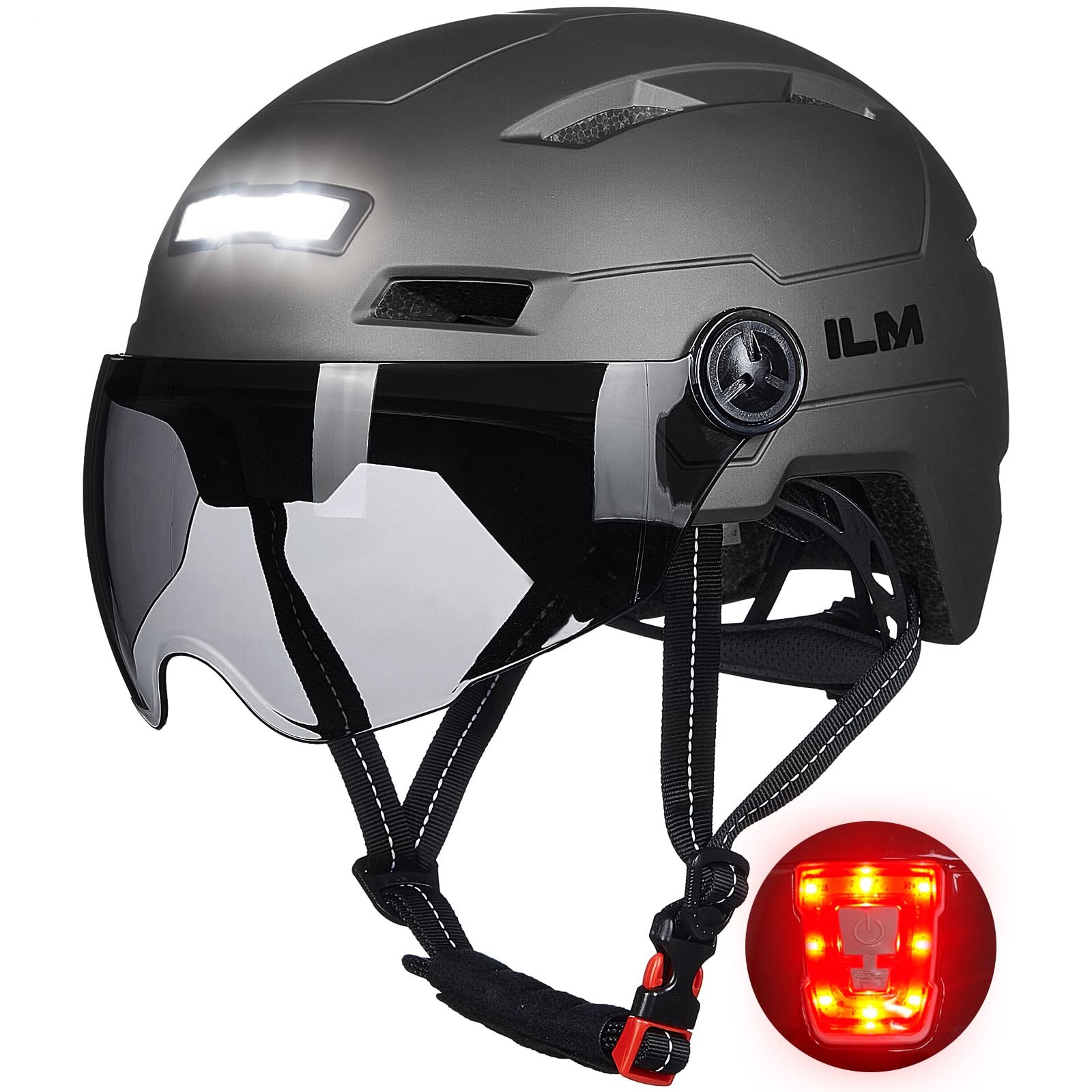 Велосипедний шолом ILM з візором та LED підсвічуванням E3-10L, фото №1