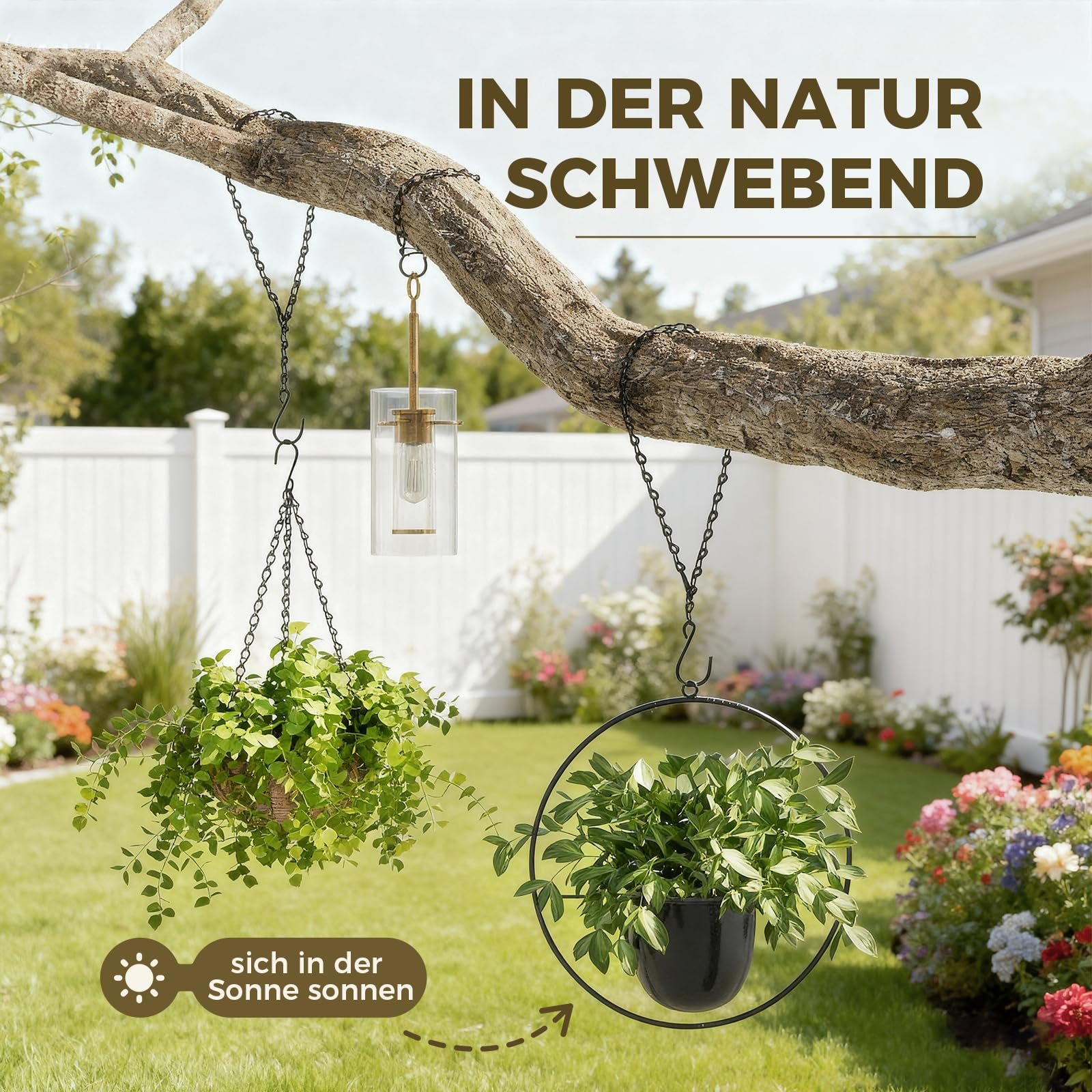 Підвіс для рослин Bamworld Набір 2 шт. 24 см Зі стельовим гачком Чорний, фото №6