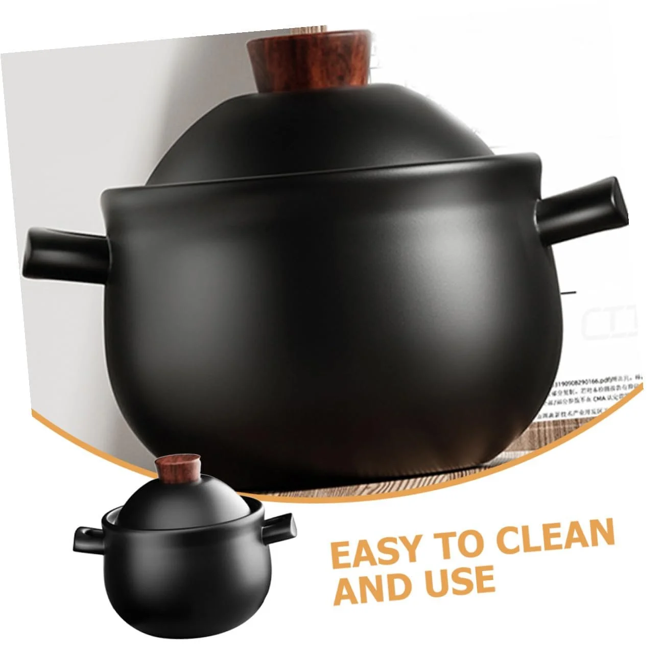 Кам'яна каструля INOOMP велика з кришкою термостійка для газової плити, фото №3