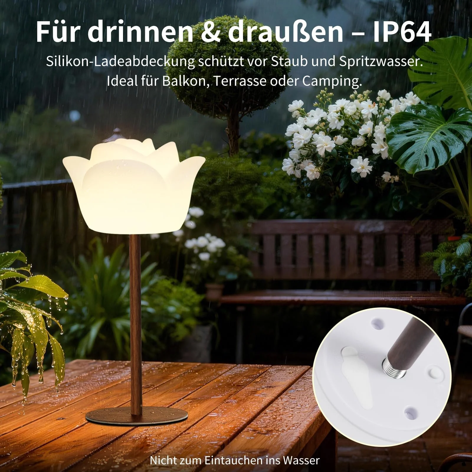 Настільна лампа Flower Design Wireless IP64 RGB 130 лм 4000 mAh 27/41 см White, фото №2