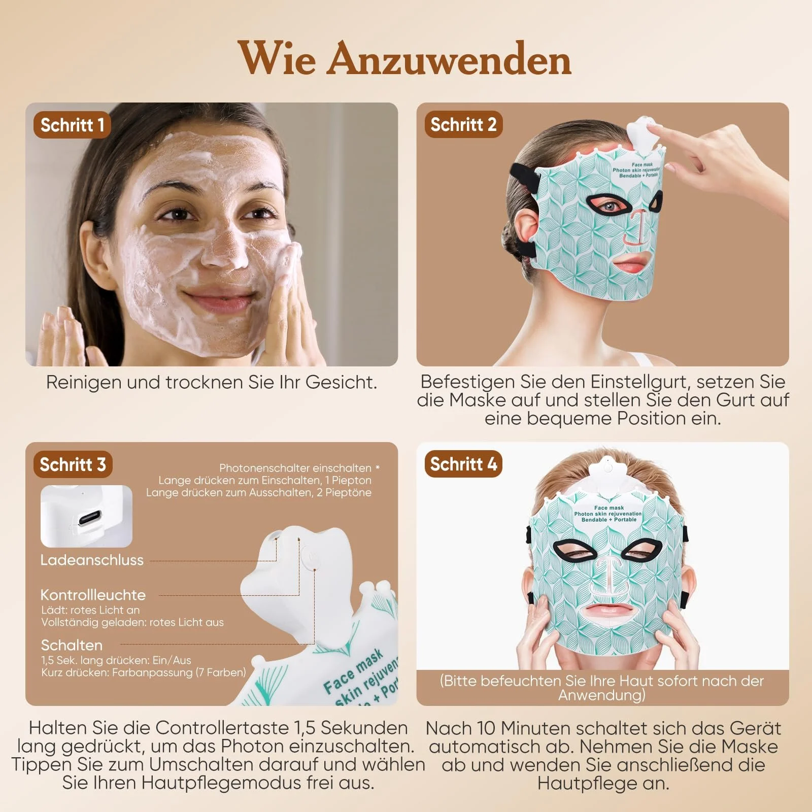 LED Маска для лица Светотерапия с красным светом, 7 цветов, против морщин, фото №5