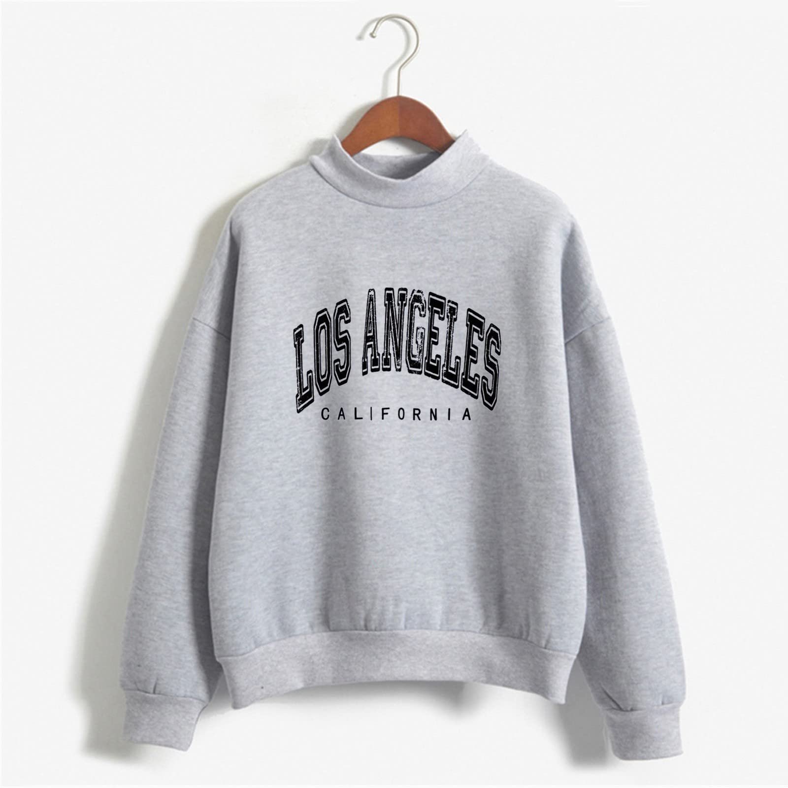 Женский свитшот с принтом Los Angeles, Калифорния, круглый вырез, топ в стиле колледжа, длинный рукав, Backwoods, графическое худи, воротник-стойка, однотонный, с буквенным принтом, свободный крой, фото №4
