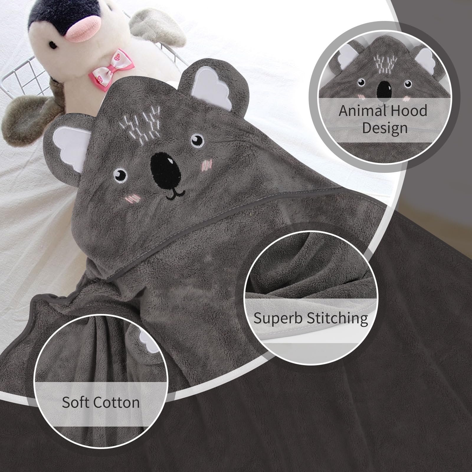 Полотенце с капюшоном BBXWANG Koala серого цвета, фото №2