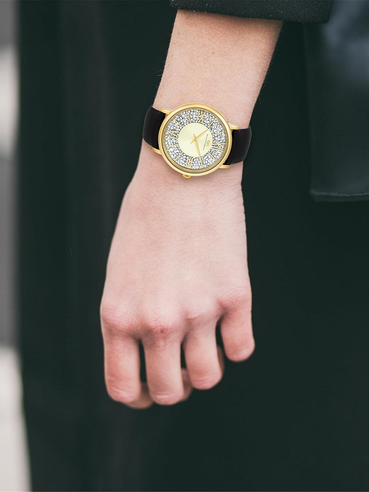 Жіночий годинник Rhodenwald & Söhne, аналоговий, кварцовий, Японія, 10010337, чорний шкіряний ремінець, прикрашений кристалами, золотий, фото №6 Жіночий годинник Rhodenwald & Söhne, аналоговий, кварцовий, Японія, 10010337, чорний шкіряний ремінець, прикрашений кристалами, золотий, фото №6