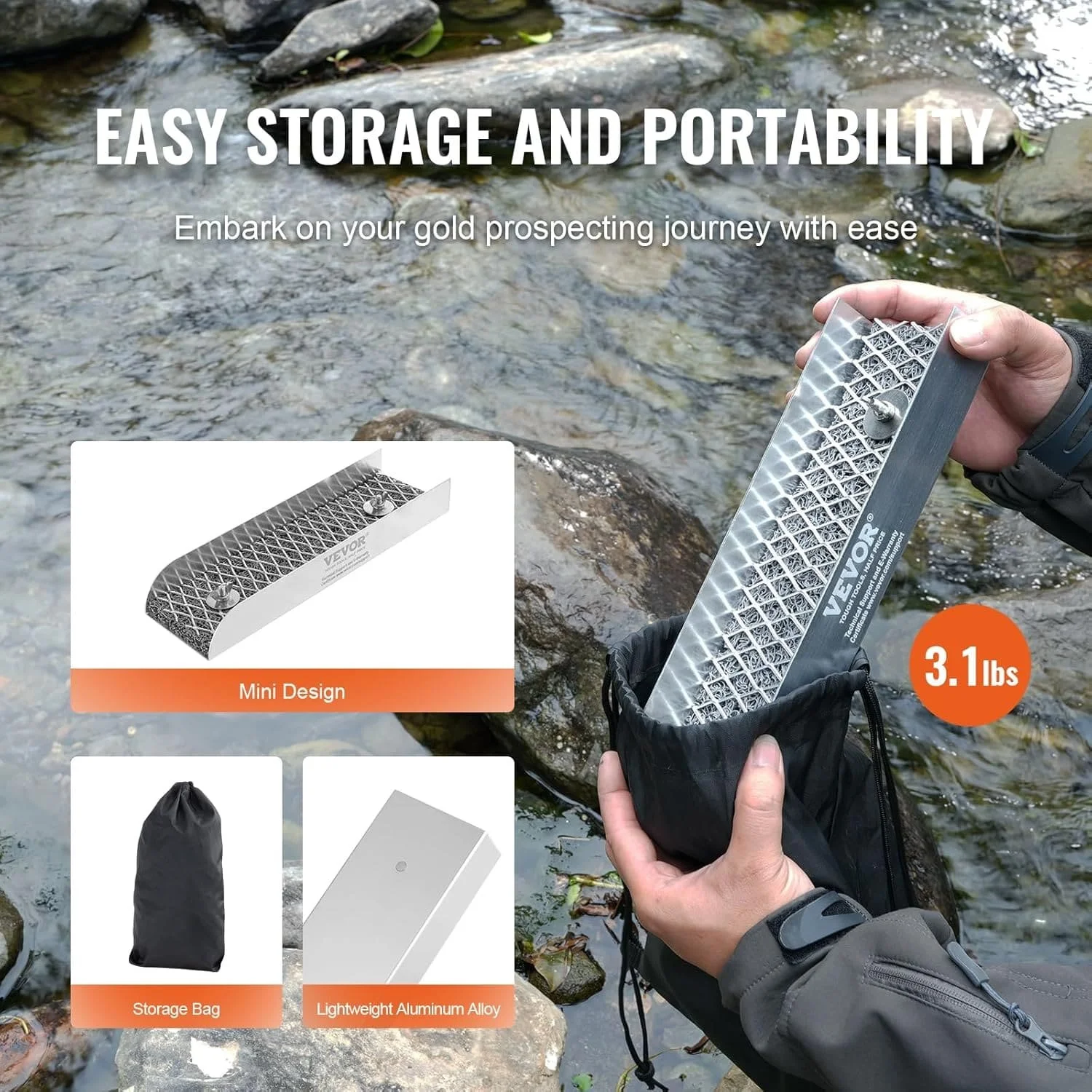 Комплект для промивання золота VEVOR Mini Sluique Box Чорний, фото №5