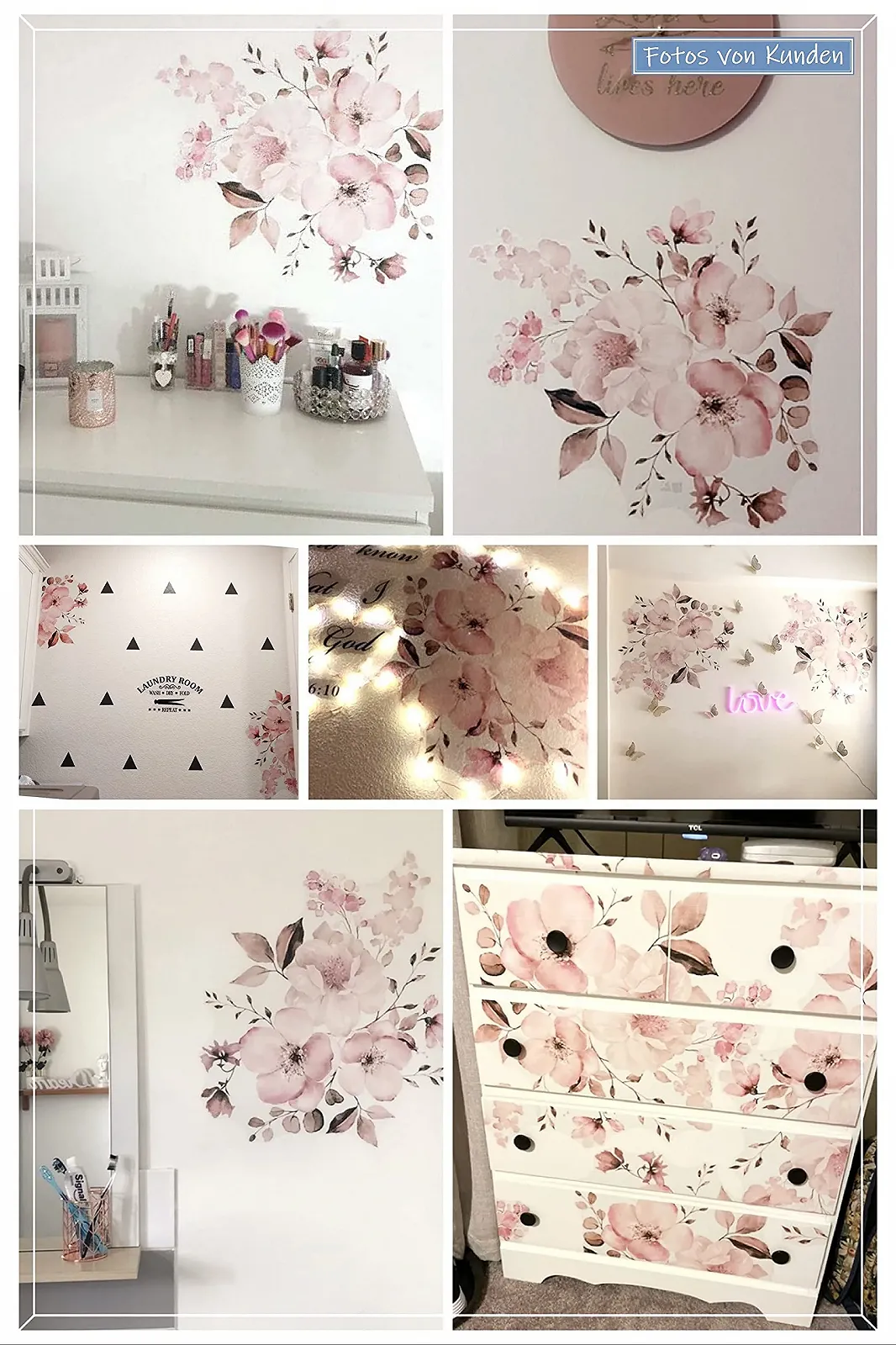 Наклейка на стіну WandSticker4U Вінтажна квіткова гілка Акварель 58 x 52 см Ніжно-рожева, фото №6