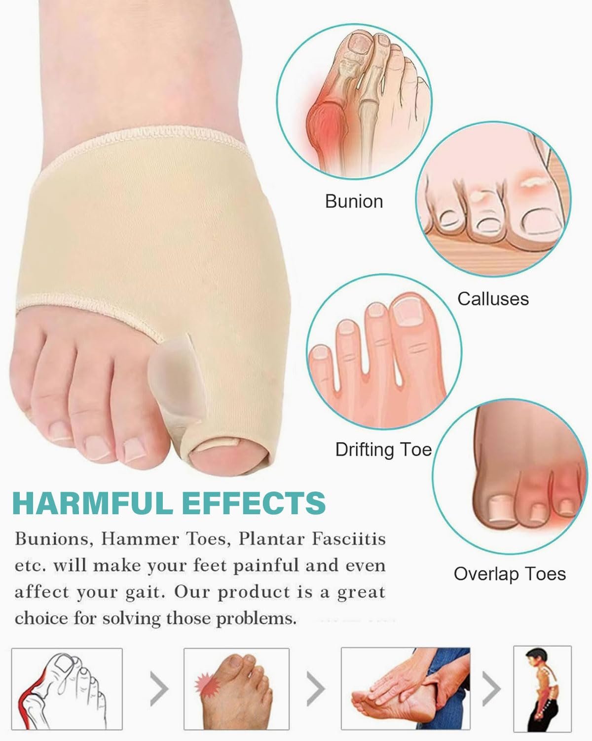 Шкарпетки Hallux Valgus з силіконовими подушечками (2 шт) Універсальний розмір, фото №4