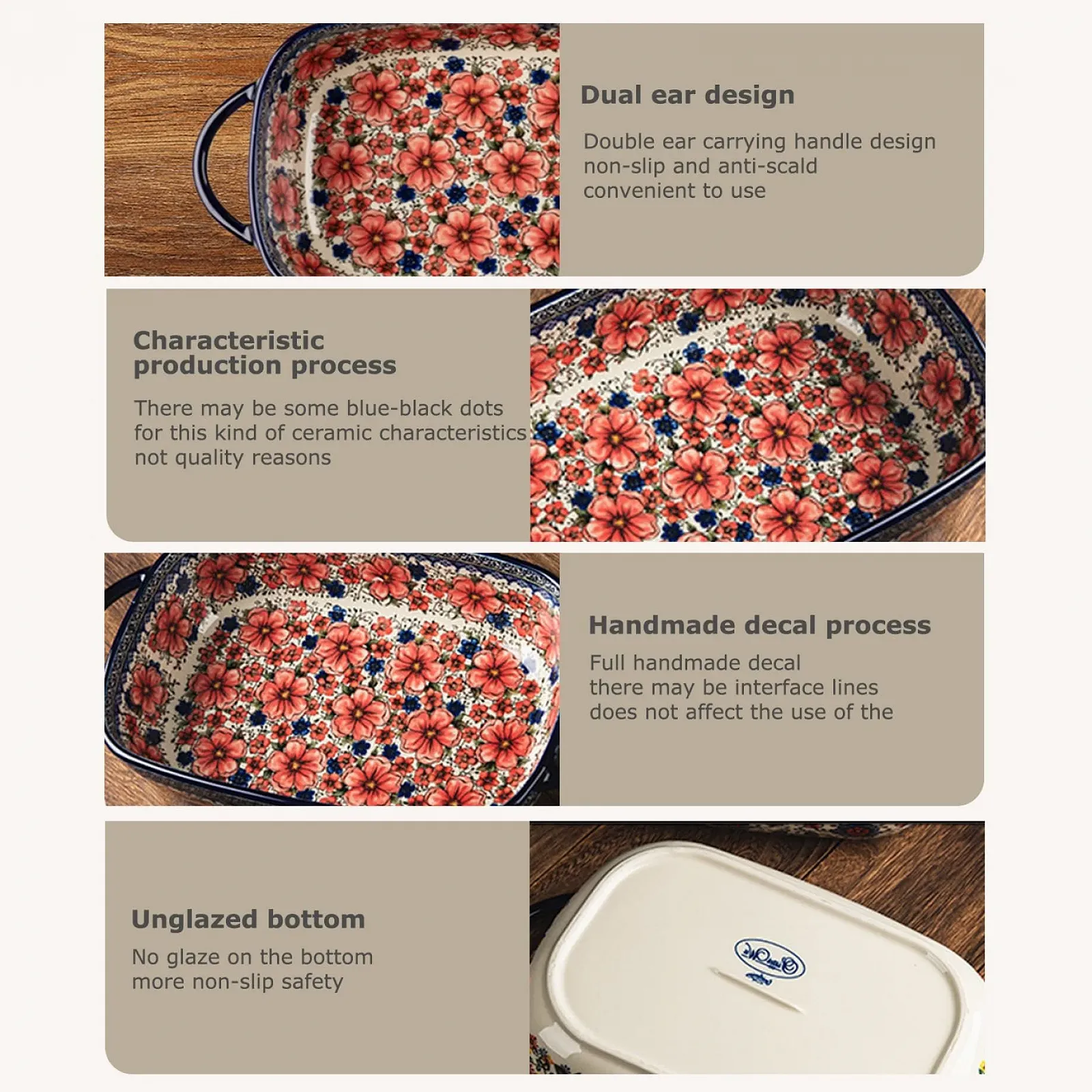 Форма для лазаньи Керамическая Прямоугольная С ручками 33,5 x 19 см 1,9 л, фото №4