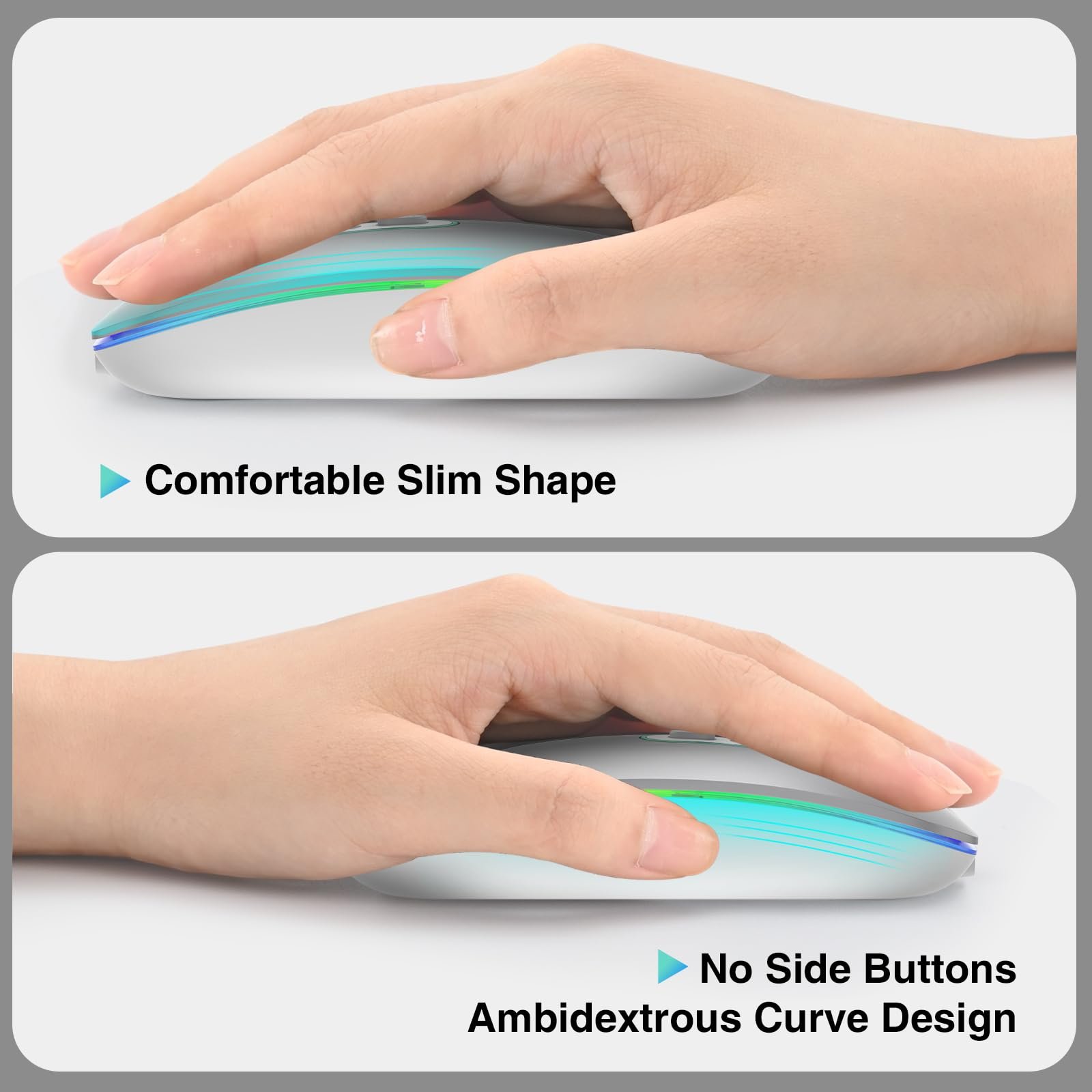 Мышь Bluetooth Cimetech Wireless (Bluetooth 5.1 + USB 2.4 GHz) LED Dual Mode Rechargeable Optical Office Wireless для ноутбука MacBook Air Pro, iPad, компьютера, настольного ПК с адаптером USB C, фото №5