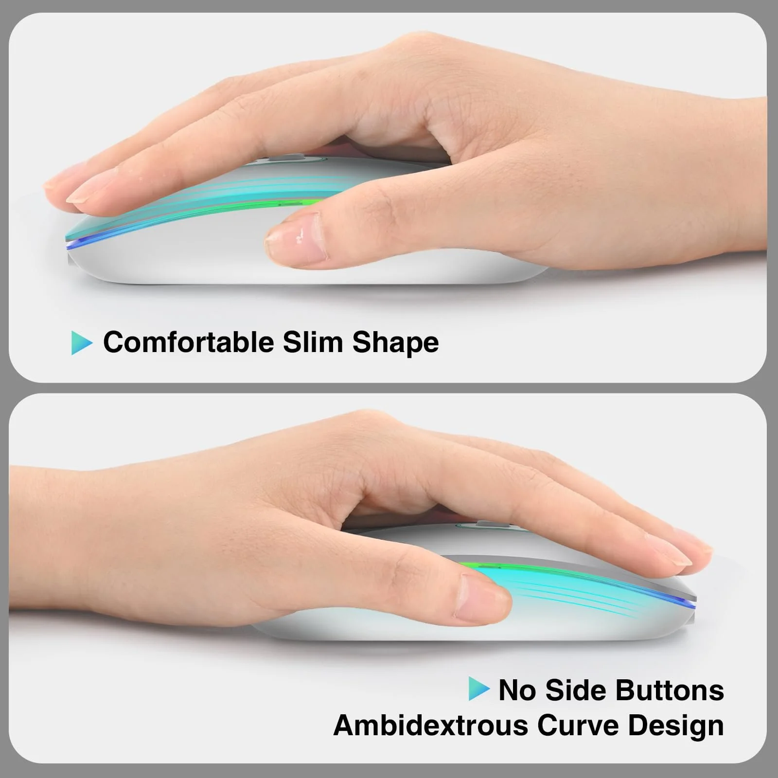 Миша Bluetooth Cimetech Wireless (Bluetooth 5.1 + USB 2.4 GHz) LED Dual Mode Rechargeable Optical Office Wireless для ноутбука MacBook Air Pro, iPad, комп'ютера, настільного ПК з адаптером USB C, фото №5