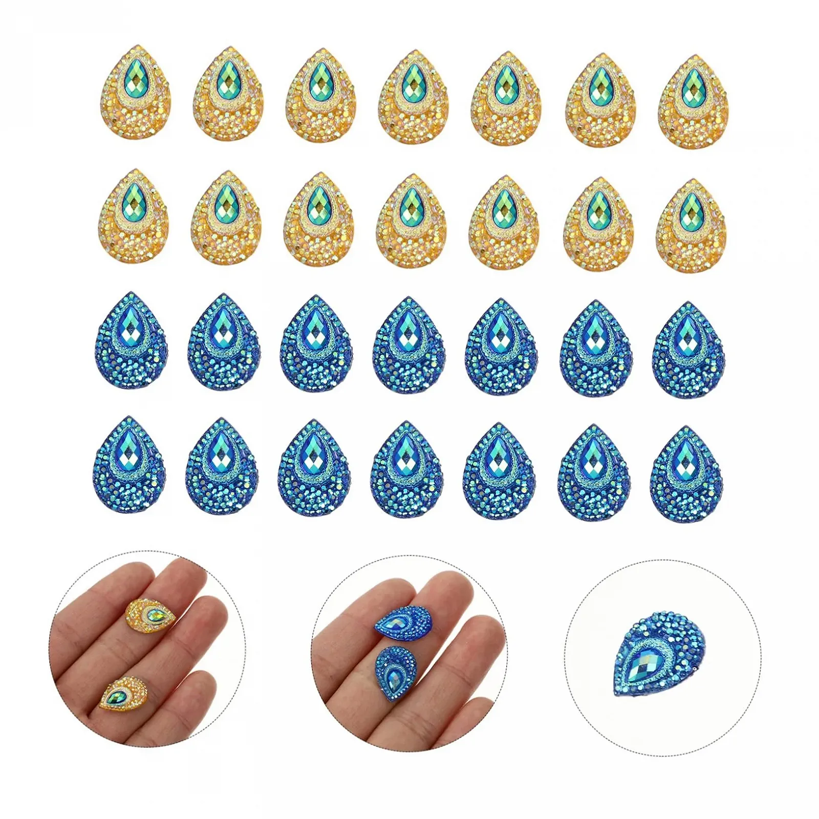 Стразы Капля Anneome 100 шт., смола, плоская задняя часть, для шитья, для украшения свадебного костюма, жёлто-голубой, фото №2