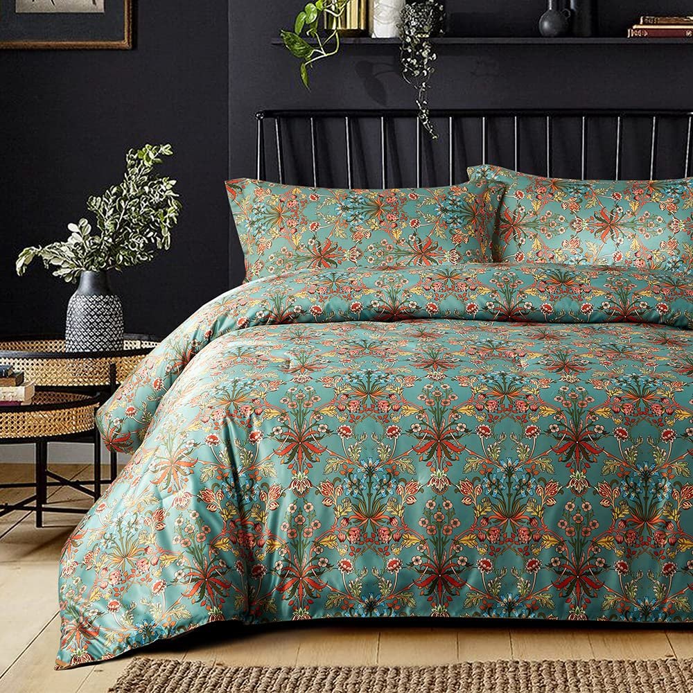 Постільна білизна Nyescasa Bohemian 220 x 240 см, 3 предмети, комплект постільної білизни Boho Renforce Vintage Flowers, двостороння постільна білизна з м'якої мікрофібри з блискавкою і 2 наволочки 80 x 80 см, двоспальне ліжко, фото №1