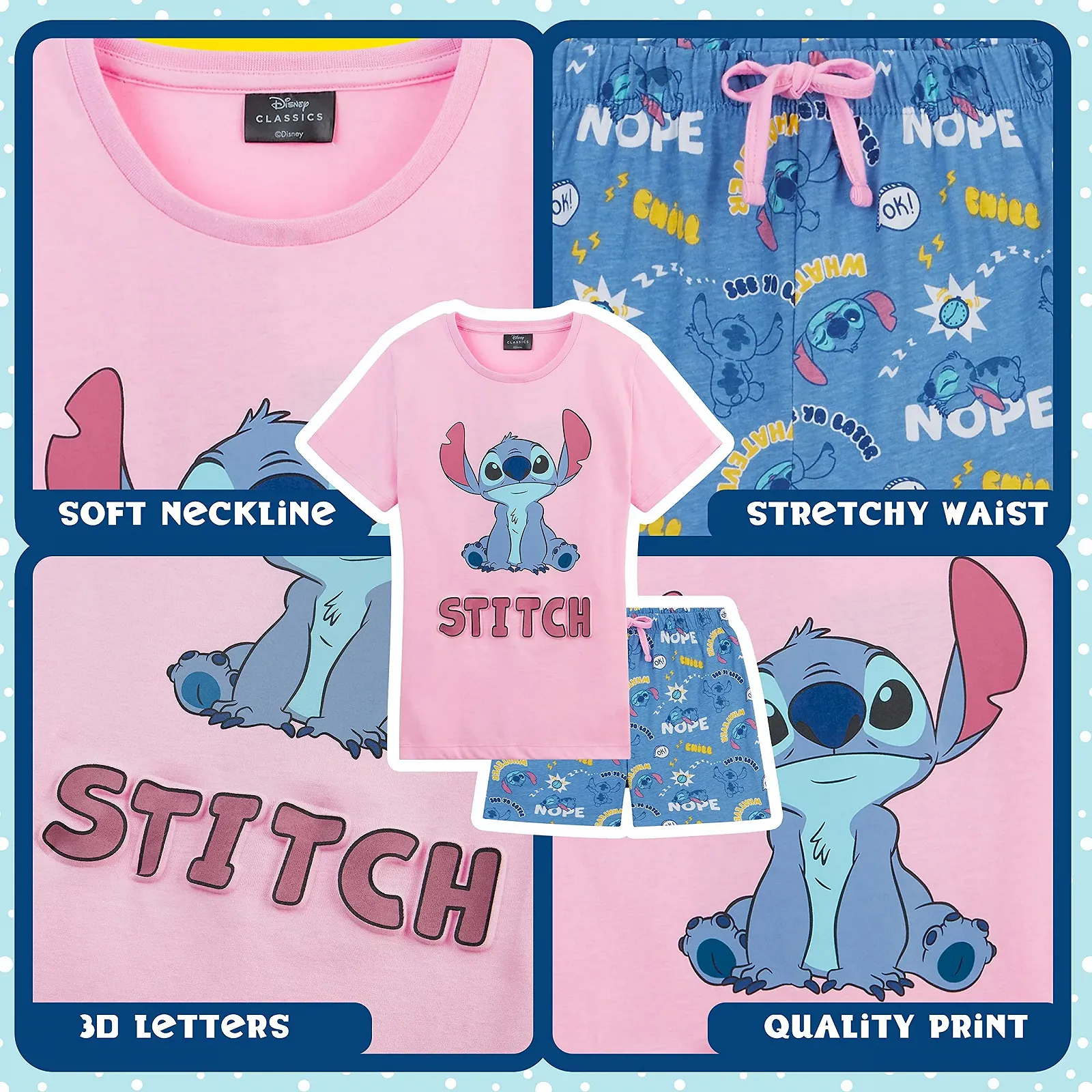 Піжама Disney Stitch Дитяча для дівчат, футболка та шорти, комплект для дітей та підлітків, фото №4 Піжама Disney Stitch Дитяча для дівчат, футболка та шорти, комплект для дітей та підлітків, фото №4