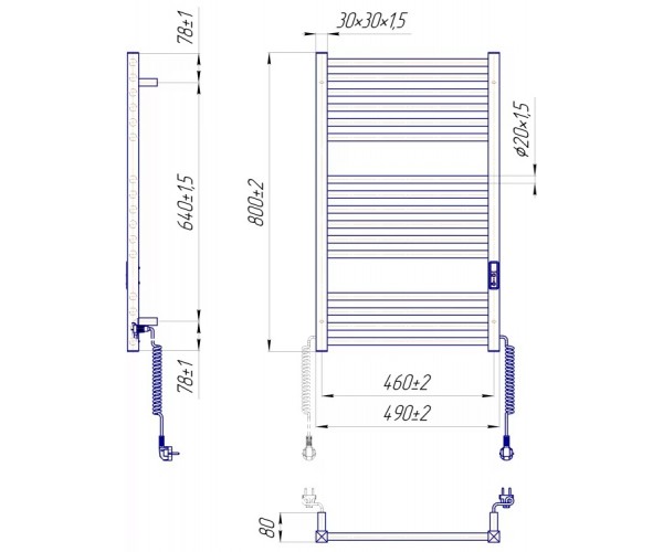 Mario Рушникосушка Гера-I 800х500-80мм, з таймером-регулятором хром, фото №3 Mario Рушникосушка Гера-I 800х500-80мм, з таймером-регулятором хром, фото №3