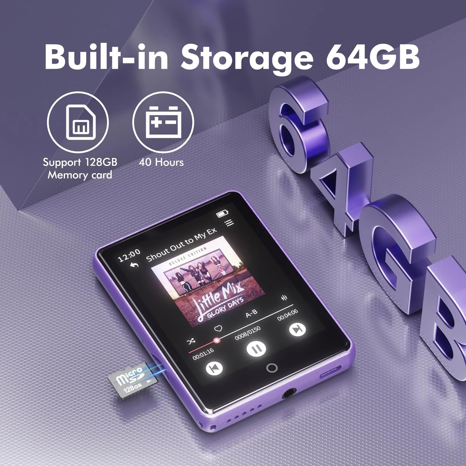 MP3-плеєр 64 GB Bluetooth 5.3, 2.8-дюймовий сенсорний екран, динамік, радіо, функція запису, фото №2