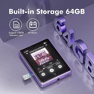 MP3-плеєр 64 GB Bluetooth 5.3, 2.8-дюймовий сенсорний екран, динамік, радіо, функція запису synthetic.ua - Фото 1