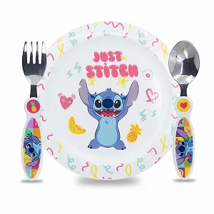 Детский набор посуды Sorrisini Lilo Тарелка, Ложка, Набор столовых приборов из нержавеющей стали Stitch - Фото 1