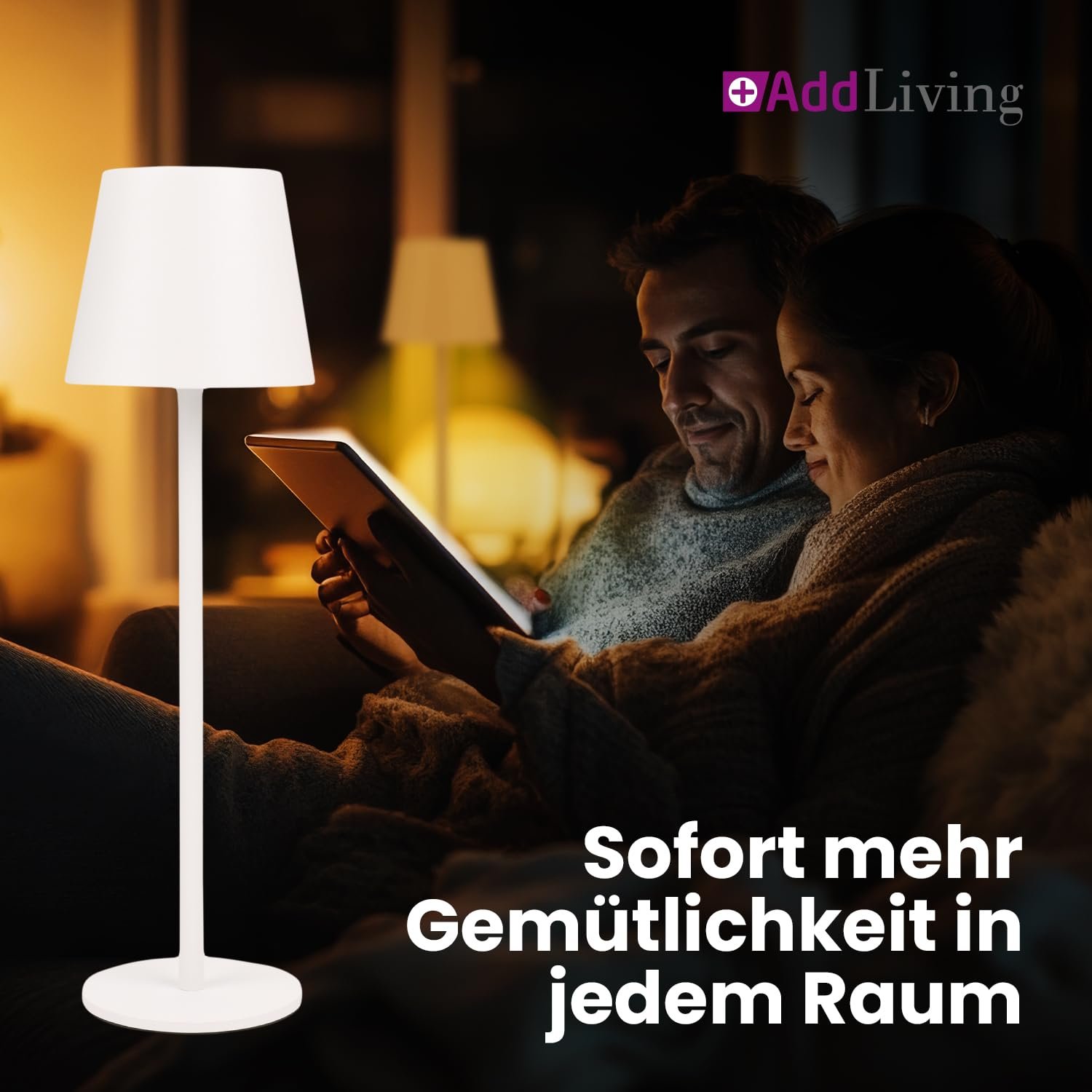Настільна лампа AddLiving LED Бездротова Сенсорна Димуєма USB-C Акумуляторна 56 LEDs IP44 Біла, фото №9