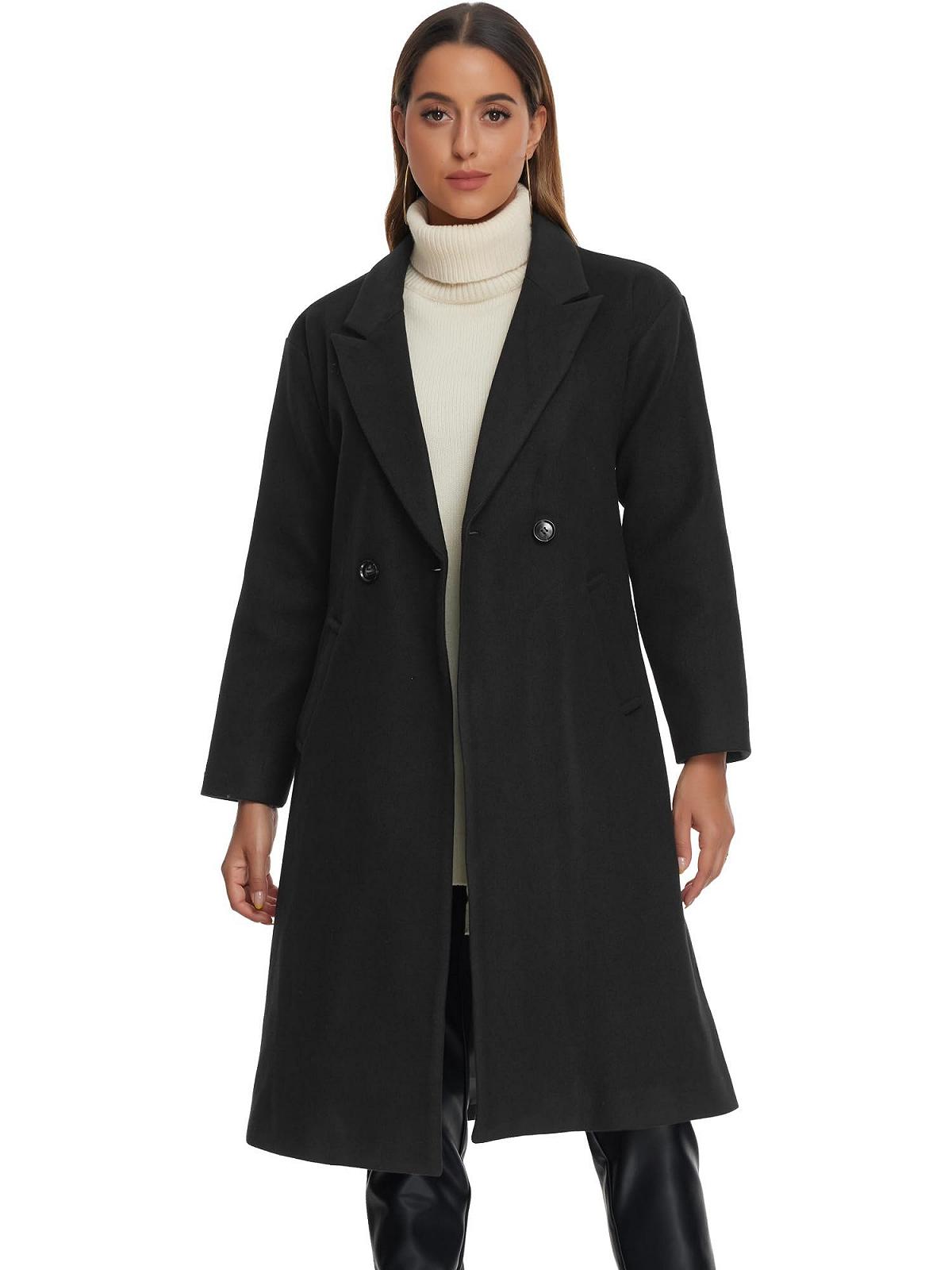 Пальто Allegra K Зимове Двобортне Середньої Довжини з Лацканами, фото №1 Пальто Allegra K Зимове Двобортне Середньої Довжини з Лацканами, фото №1