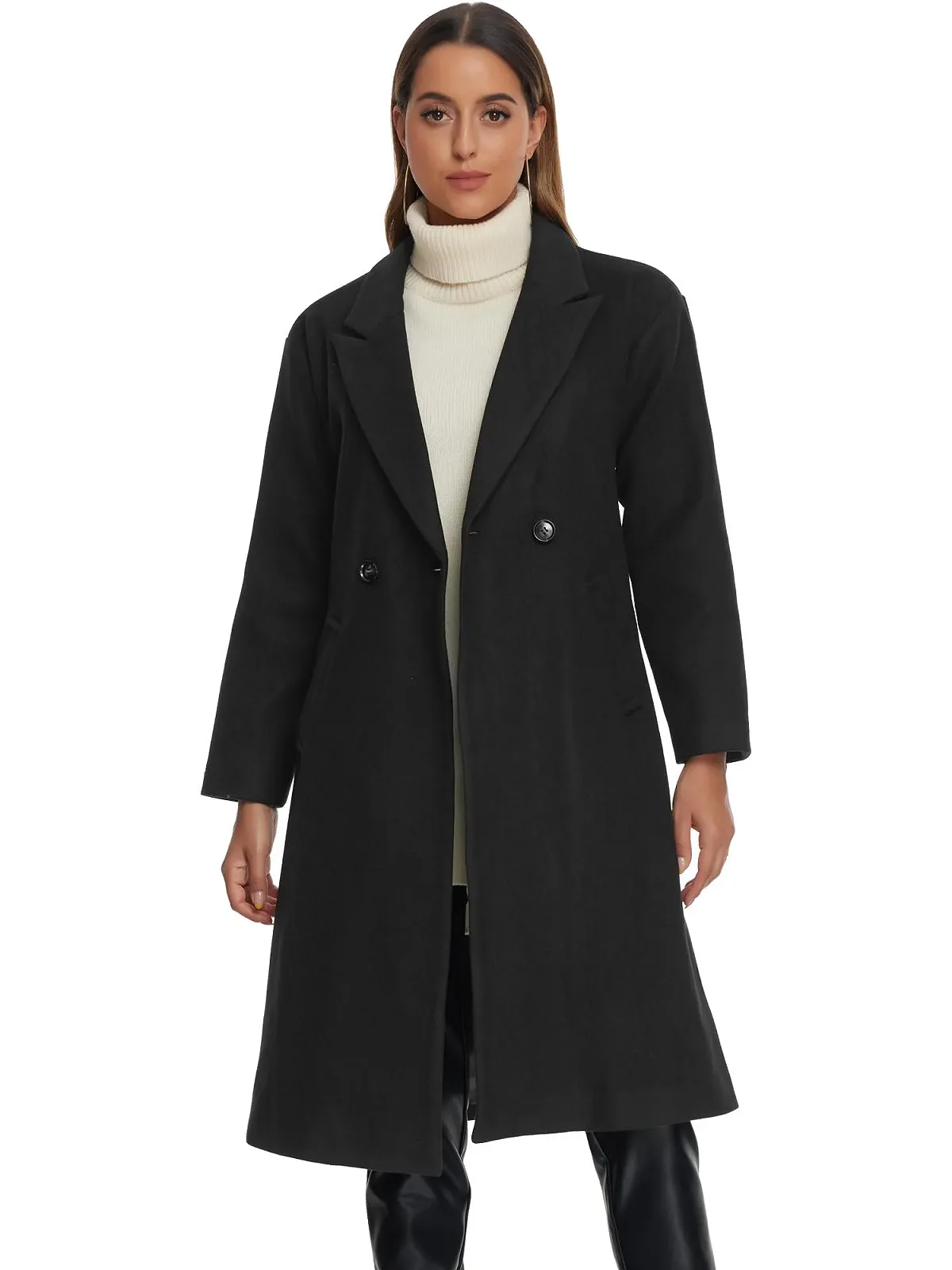 Пальто Allegra K Зимнее Двубортное Средней Длины с Лацканами, фото №1 Пальто Allegra K Зимнее Двубортное Средней Длины с Лацканами, фото №1