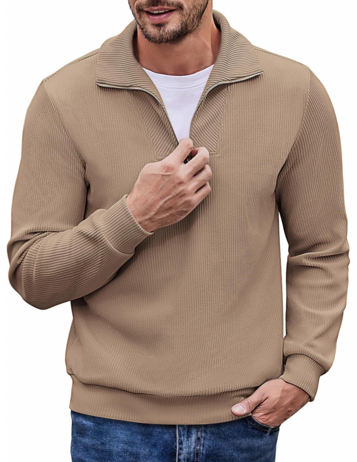 Джемпер COOFANDY чоловічий, в'язаний, зимовий, напівблискавка, Regular Fit, хакі, L, фото №1