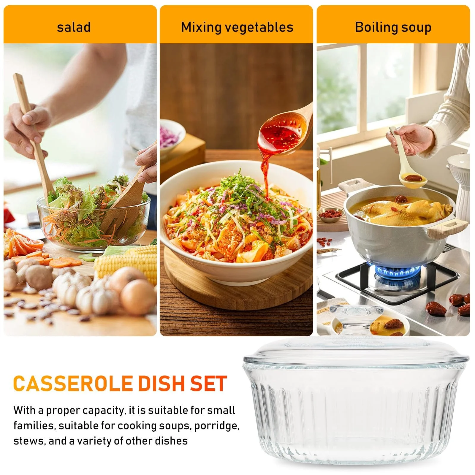 Кастрюля стеклянная LIFKOME круглая с крышкой, термостойкая, боросиликатное стекло, фото №9 Кастрюля стеклянная LIFKOME круглая с крышкой, термостойкая, боросиликатное стекло, фото №9