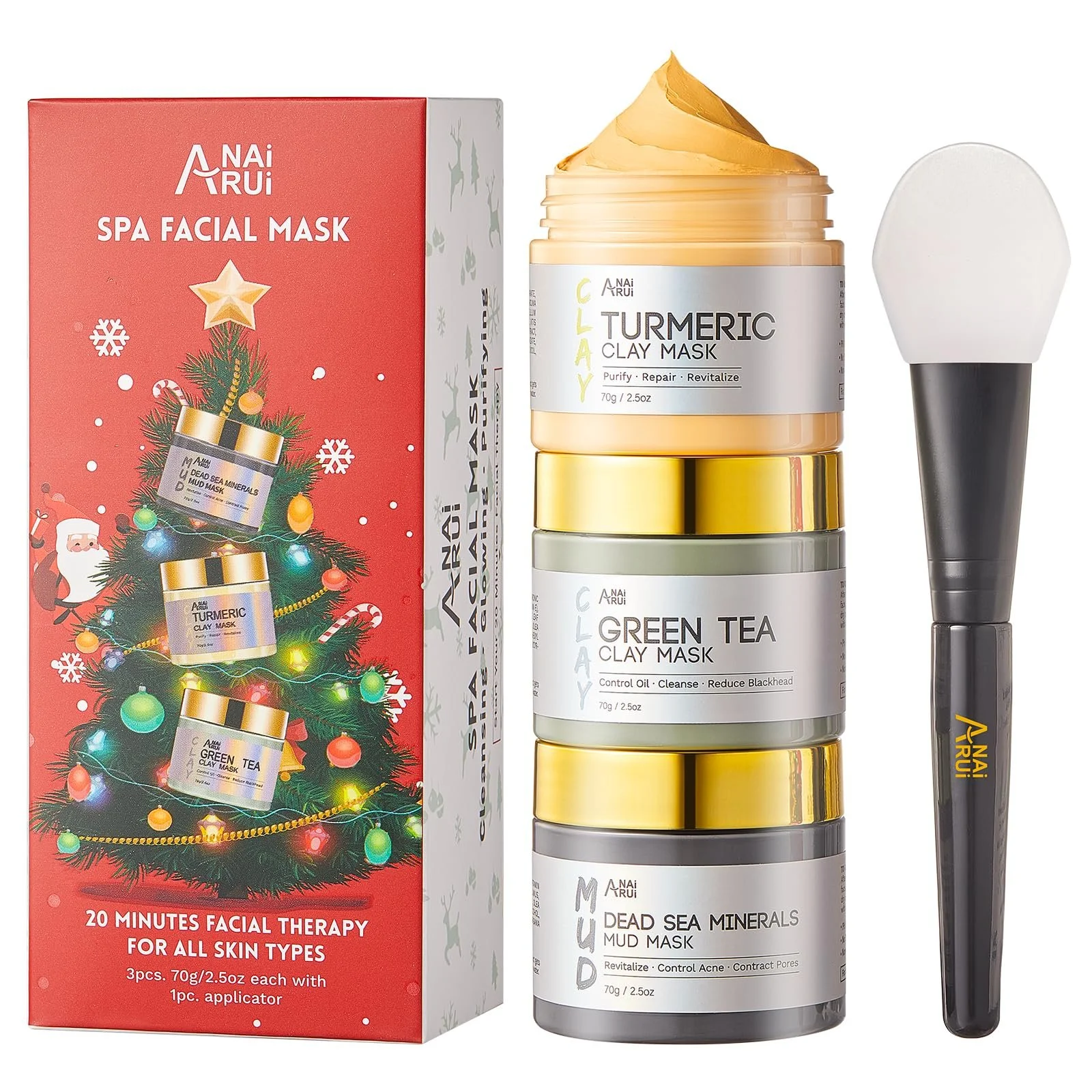 Маска для обличчя ANAiRUi Набір Різдво 70 г x 3 шт, Маска для обличчя з куркумою, фото №1