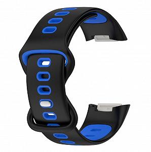 Силиконовый ремешок Primolux Sport для фитнес браслета Fitbit Charge 5 Black&Blue размер М - Фото 1