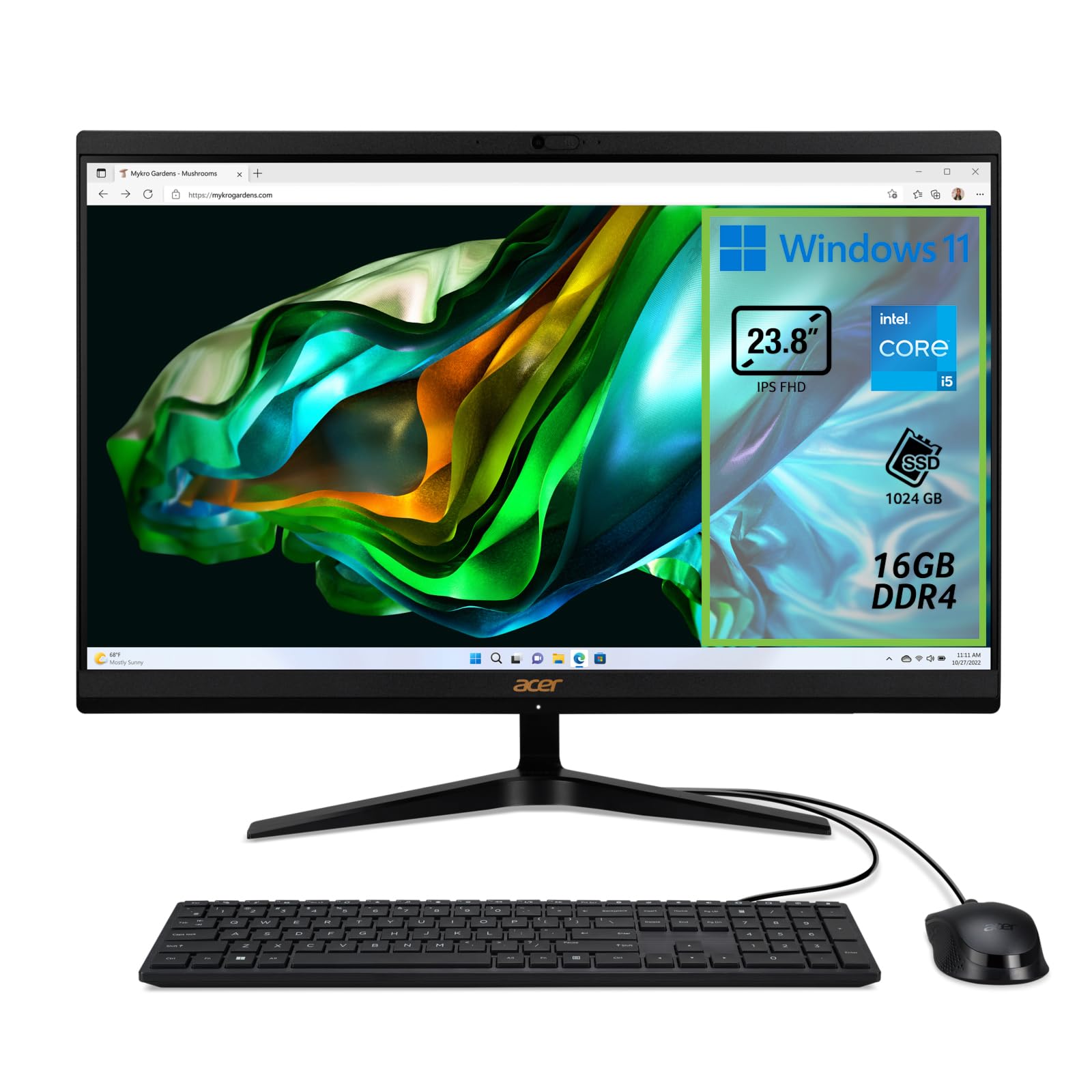 Настільний ПК All-in-One Acer Aspire C24 - 1800, Intel Core i5-12450H, 16 ГБ DDR4, 1024 ГБ SSD, 23.8" IPS FHD LED LCD, Intel UHD, фото №1