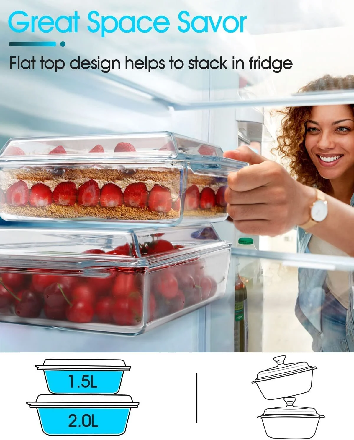 Форма для запекания прямоугольная с крышкой 2 л стеклянная для лазаньи, фото №6